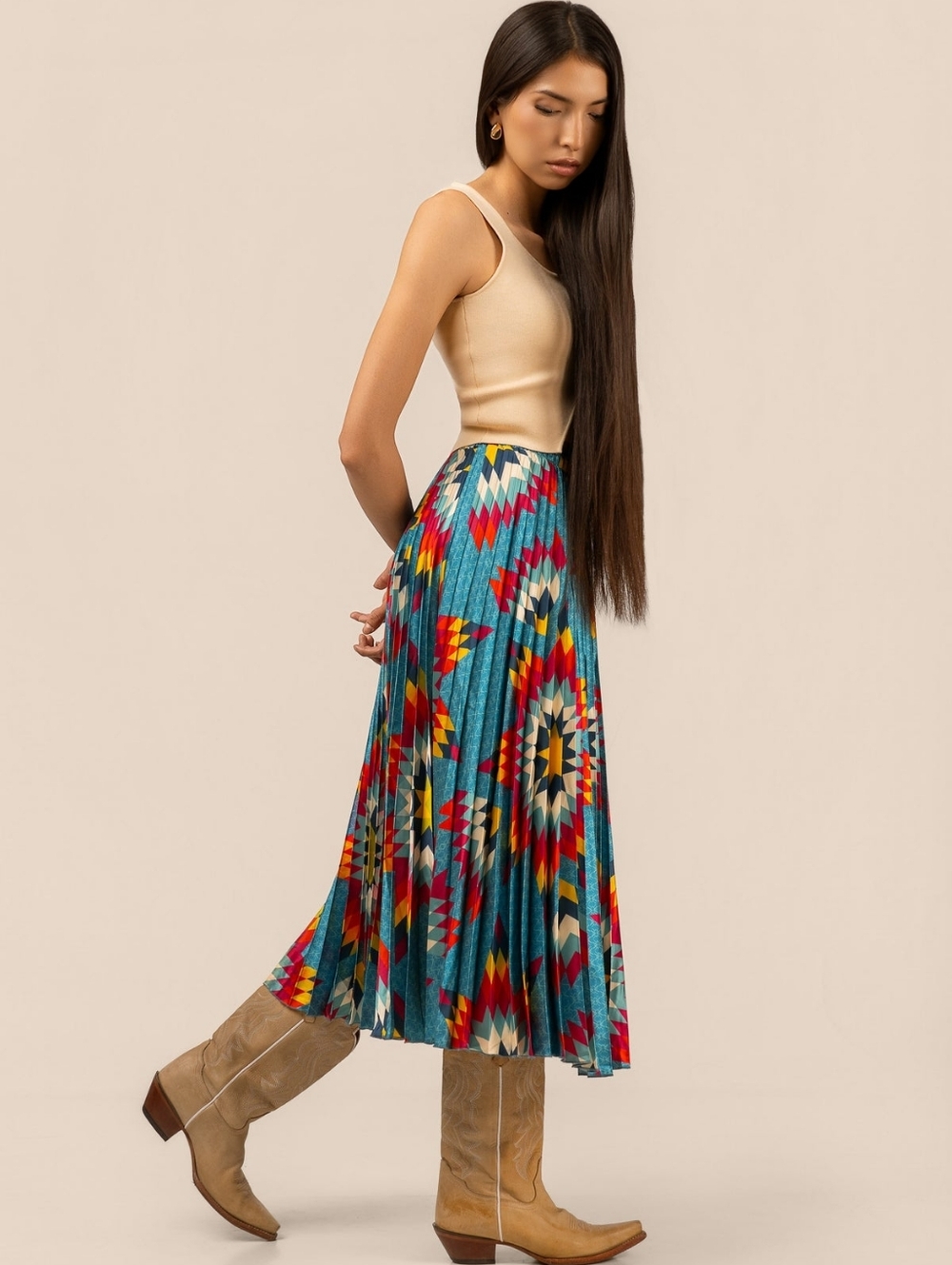 B.Yellowtail Pleated Midi Skirt in Teal XS